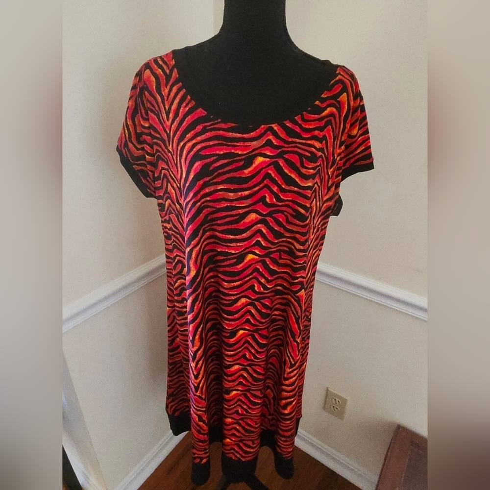 AA Studio AA Red Zebra Dress Womens Short Sleeve Size 14W